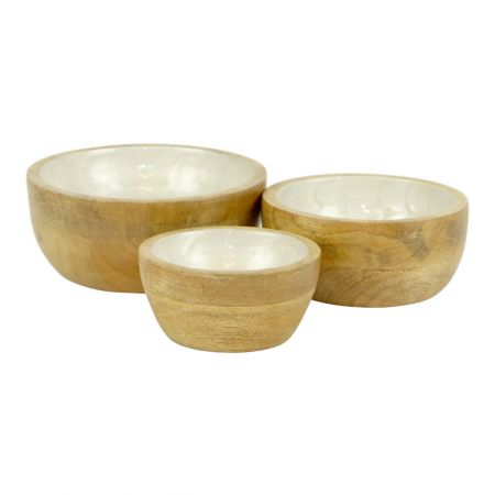 Earthware set of 3 bowls mangowood
